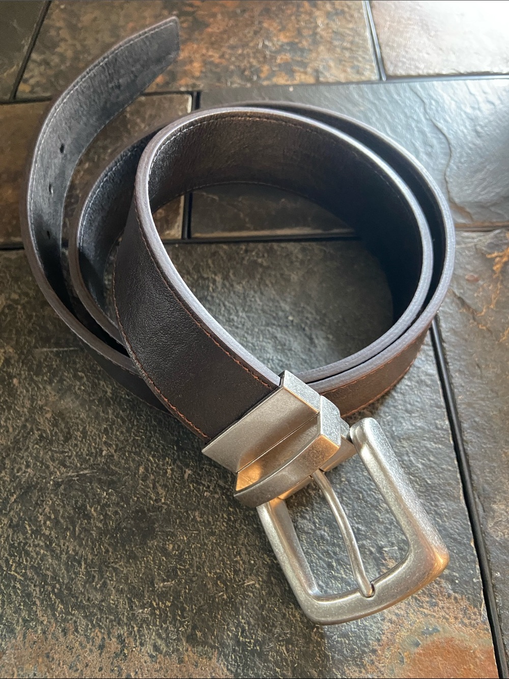 NWOT 36” Men's Dark Brown Genuine Leather Belt with Silver Buckle